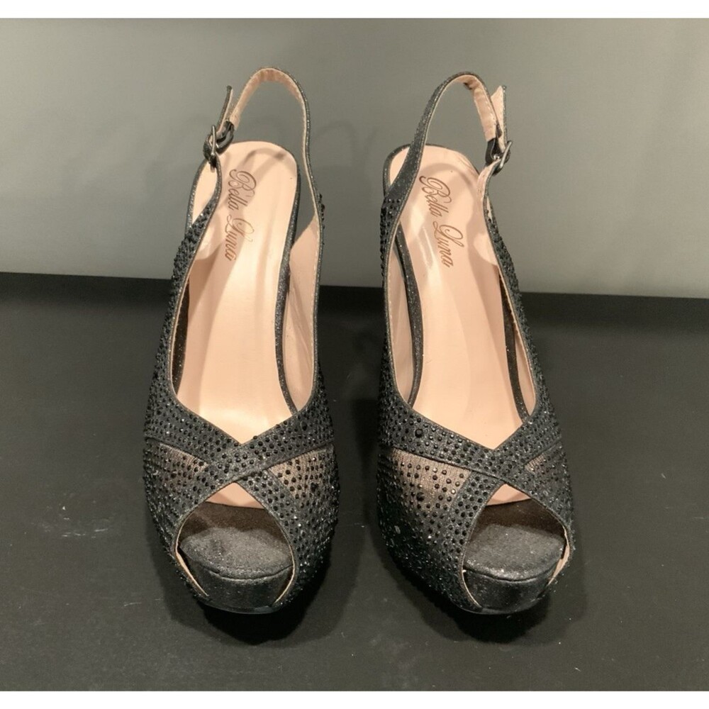 Bella Luna Black Rhinestone Sling-Back Size 10 Pumps